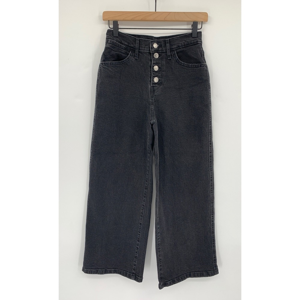 Levis Wide Leg Jeans Womens 26 Black Mile High Cropped Wide Leg Button Fly